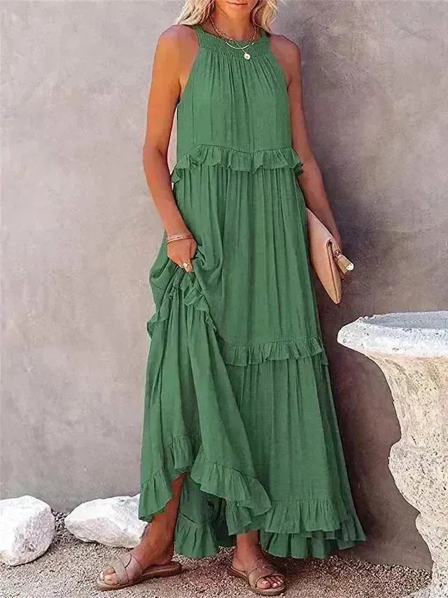 European and American Summer Vacation Style Lotus Leaf Edge Long Dress with Big Swing and Elegant Beach Skirt Women - Scarlett Rolling