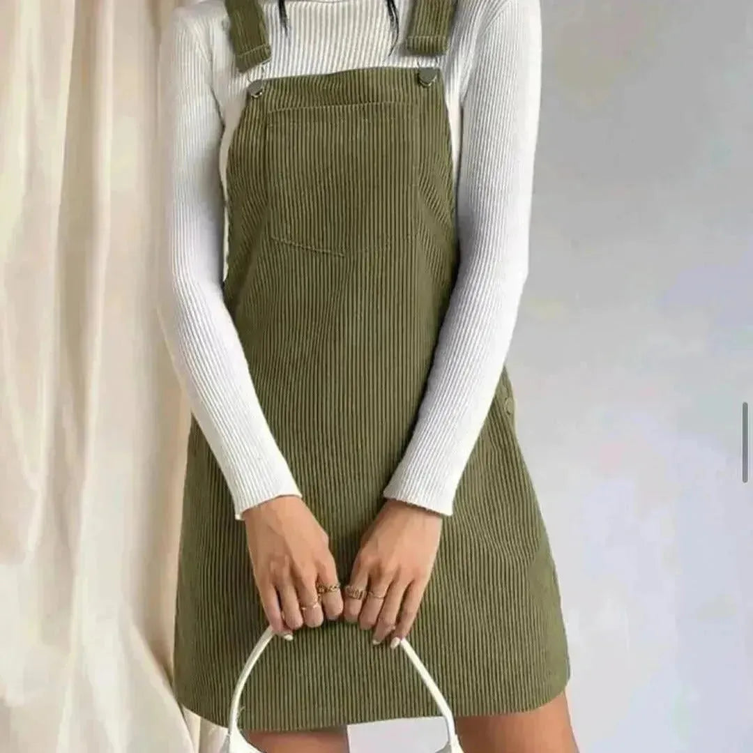 Corduroy loose sleeveless slip dress Solid color slip dress - Scarlett Rolling