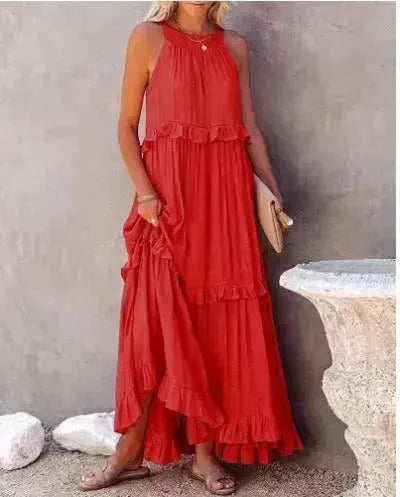 European and American Summer Style Lotus Leaf Edge Long Dress