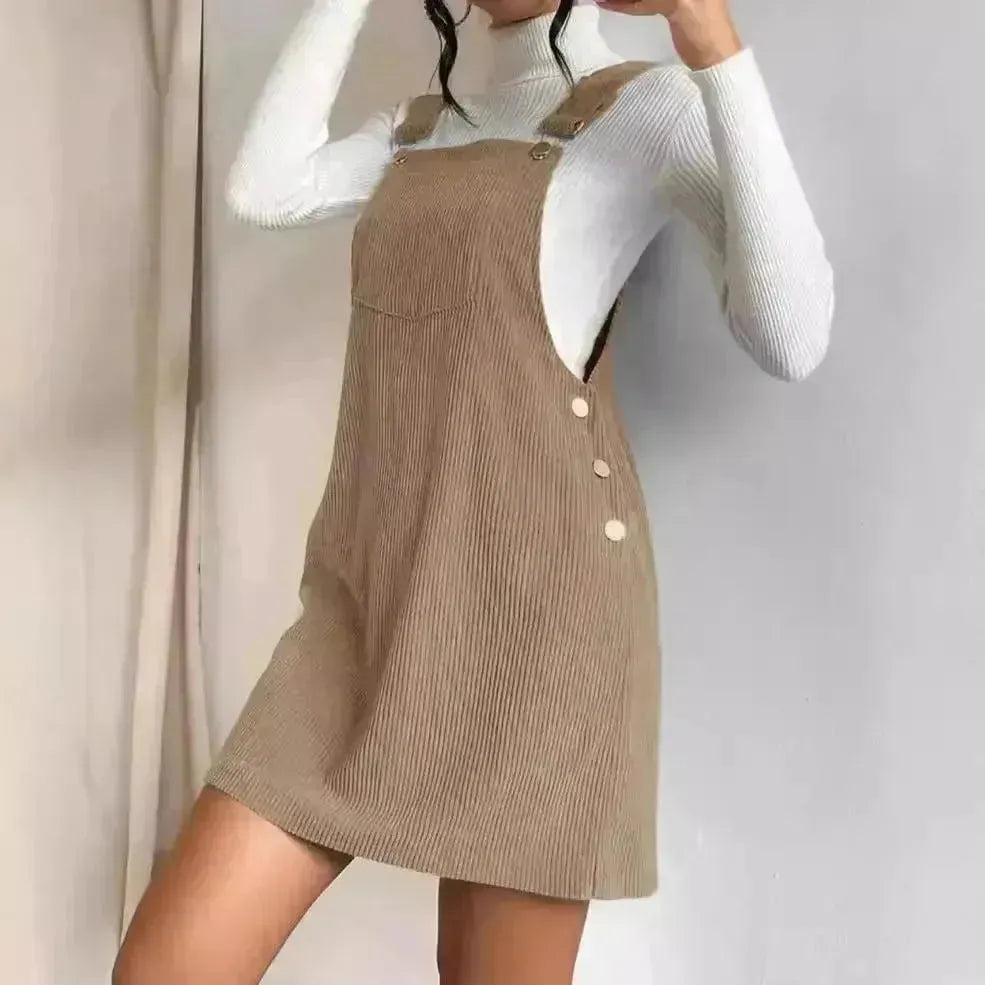 Corduroy loose sleeveless slip dress Solid color slip dress - Scarlett Rolling