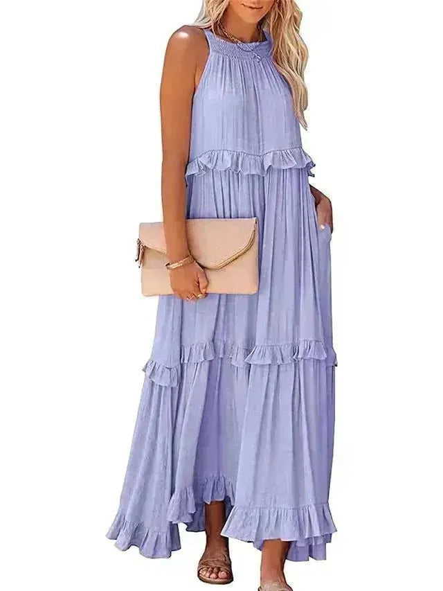 European and American Summer Style Lotus Leaf Edge Long Dress