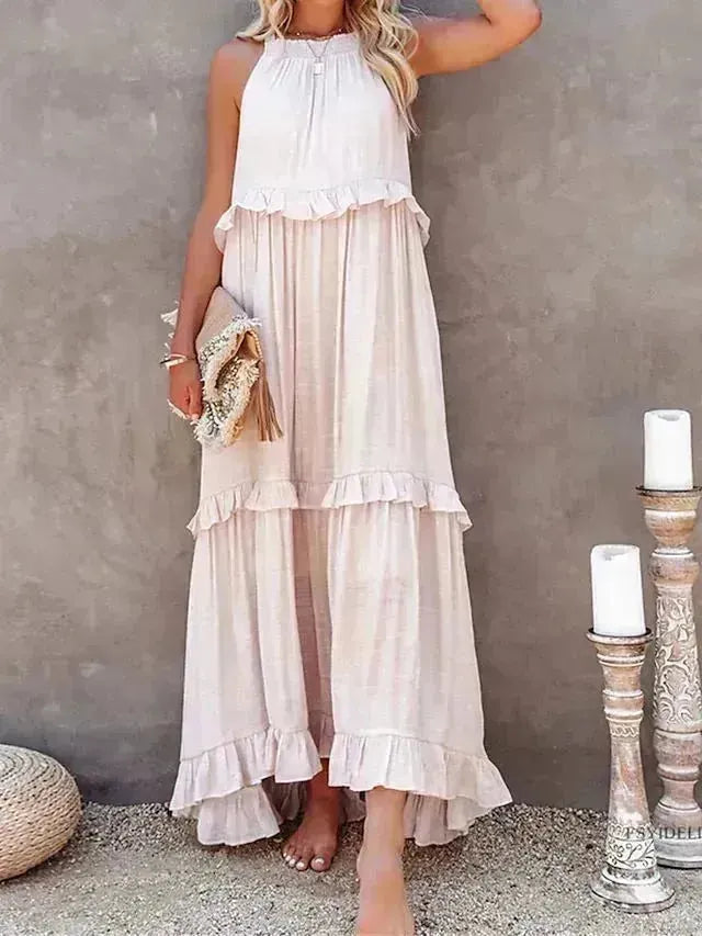 European and American Summer Vacation Style Lotus Leaf Edge Long Dress with Big Swing and Elegant Beach Skirt Women - Scarlett Rolling