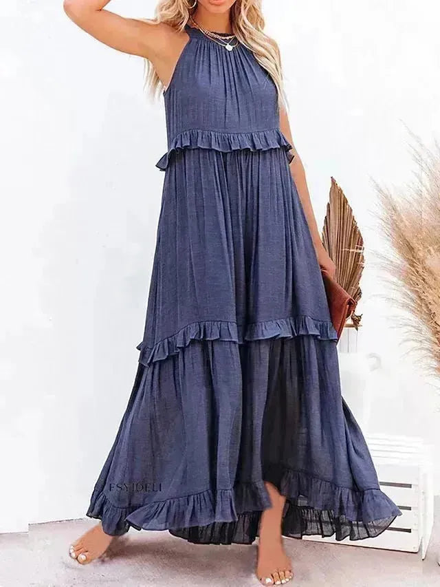 European and American Summer Style Lotus Leaf Edge Long Dress