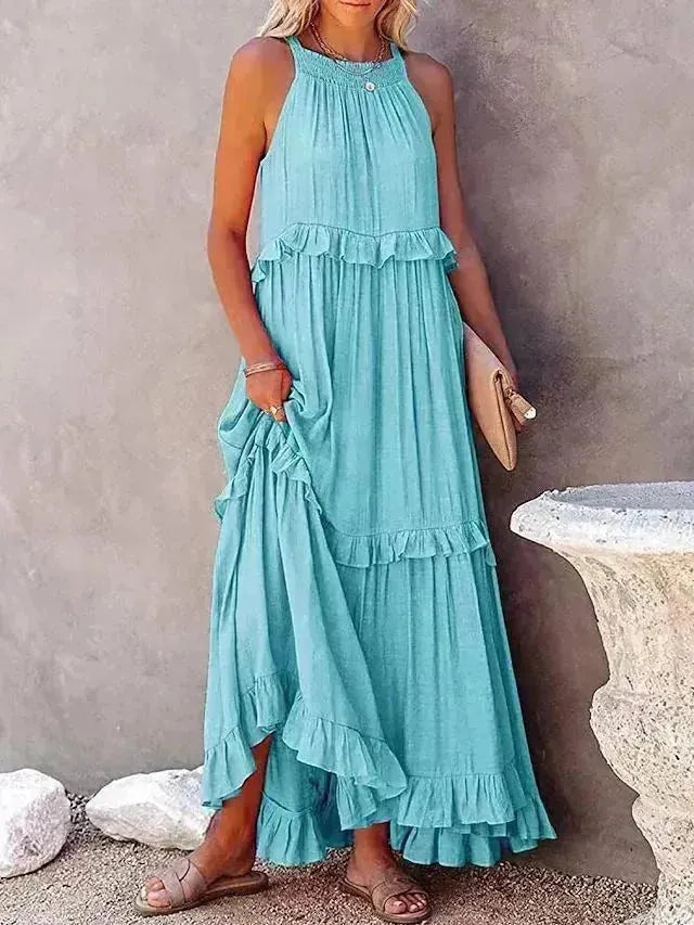 European and American Summer Vacation Style Lotus Leaf Edge Long Dress with Big Swing and Elegant Beach Skirt Women - Scarlett Rolling