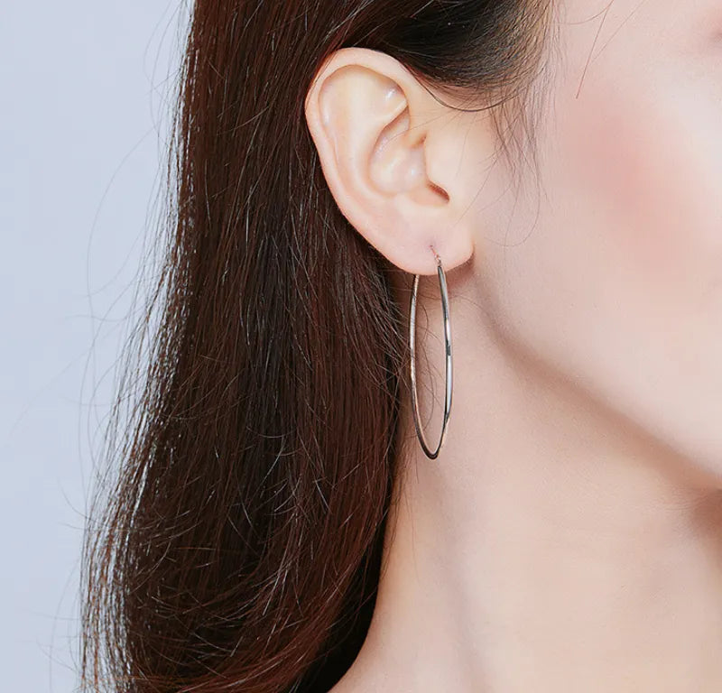 Popular Stud Large Circle Sterling Silver S925 Earrings Platinum Plated