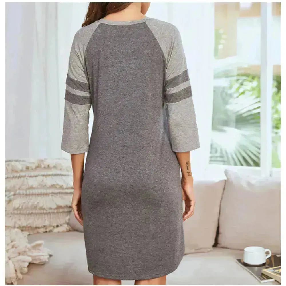 Polycotton Color Matching Women Nightgown 3/4 Sleeve Night Dress UK Size (XL Size) - Scarlett Rolling