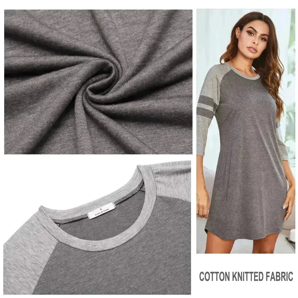 Polycotton Color Matching Women Nightgown 3/4 Sleeve Night Dress UK Size (XL Size) - Scarlett Rolling