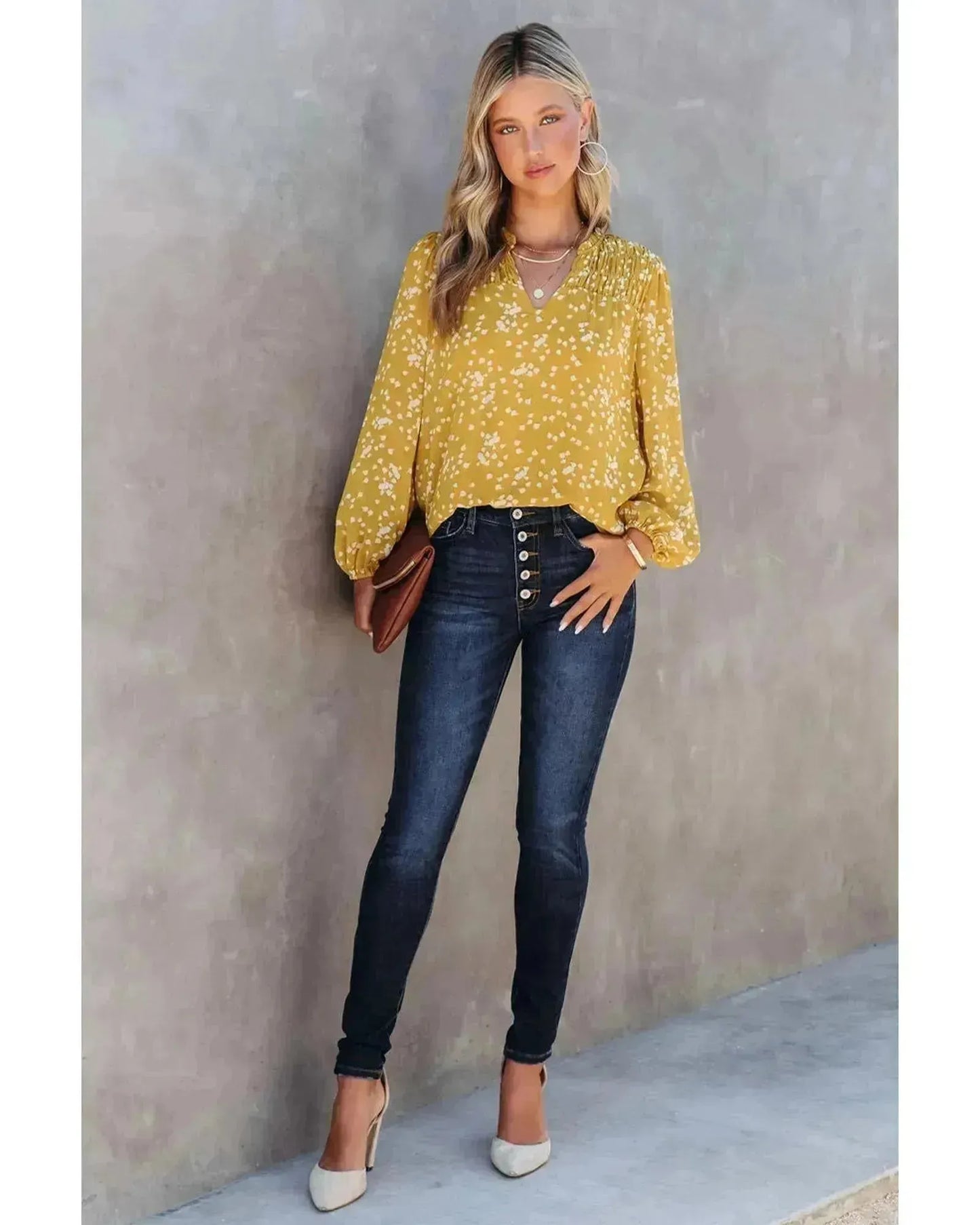 Azura Exchange Printed Crinkled Blouse - S - Scarlett Rolling