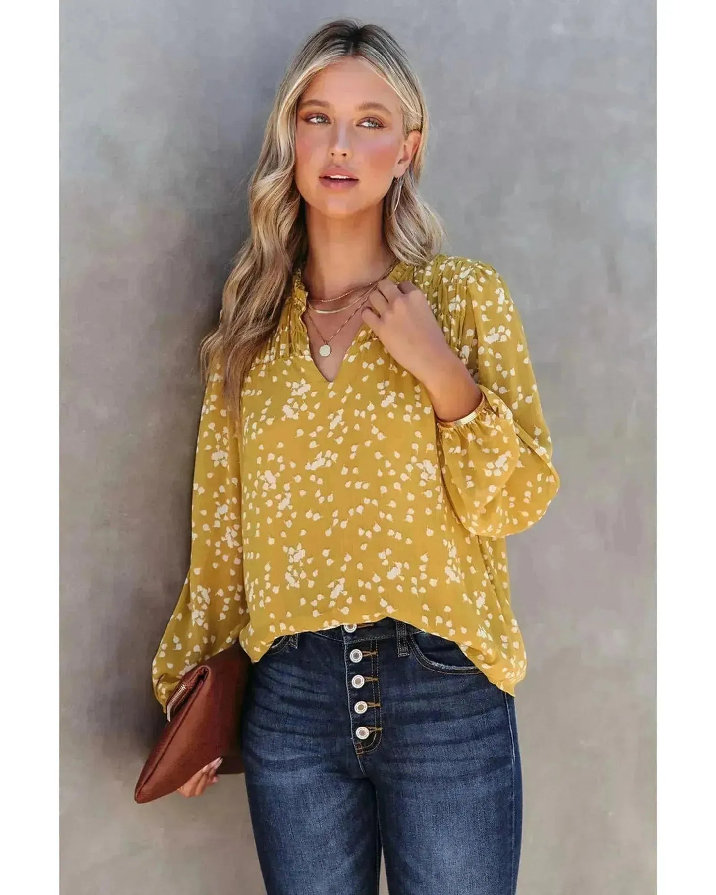 Azura Exchange Printed Crinkled Blouse - S - Scarlett Rolling