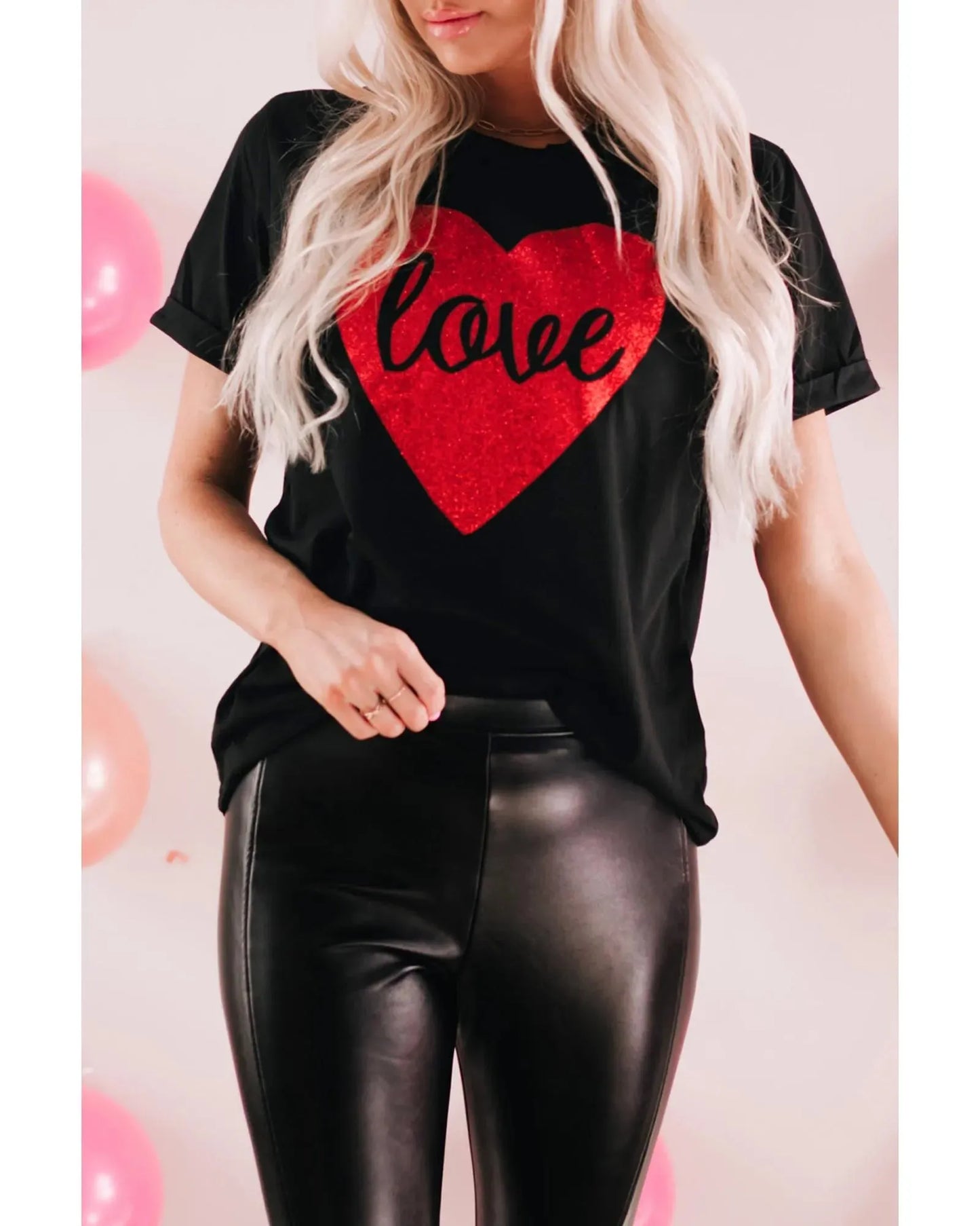 Azura Exchange Heart Shaped Glitter Print T-Shirt - S - Scarlett Rolling