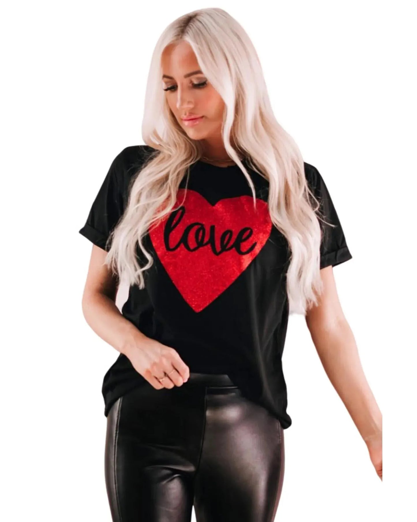 Azura Exchange Heart Shaped Glitter Print T-Shirt - S - Scarlett Rolling