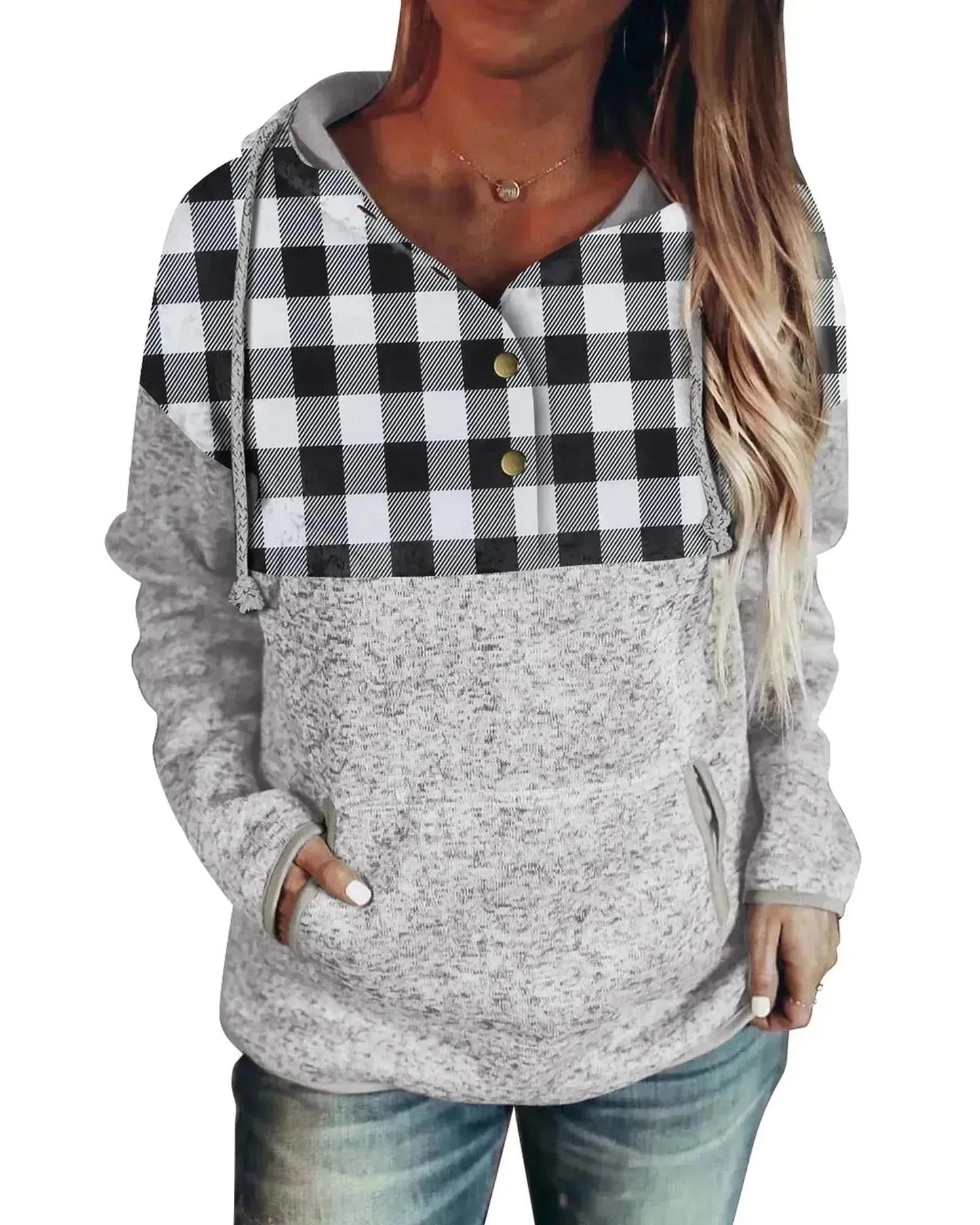 Azura Exchange Plaid Hoodie with Pocket Detailing - S - Scarlett Rolling