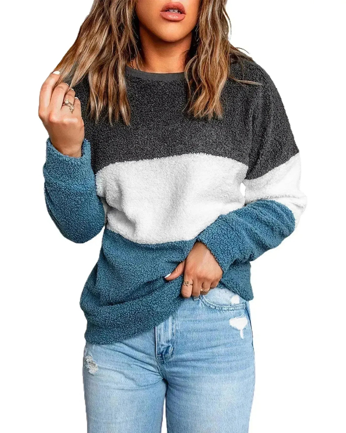 Azura Exchange Colorblock Plush Sweatshirt - M - Scarlett Rolling