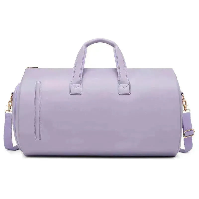 Purple PU Leather Travel Duffel Bag - Large Capacity Waterproof Suit Bag with Shoe Compartment - Scarlett Rolling