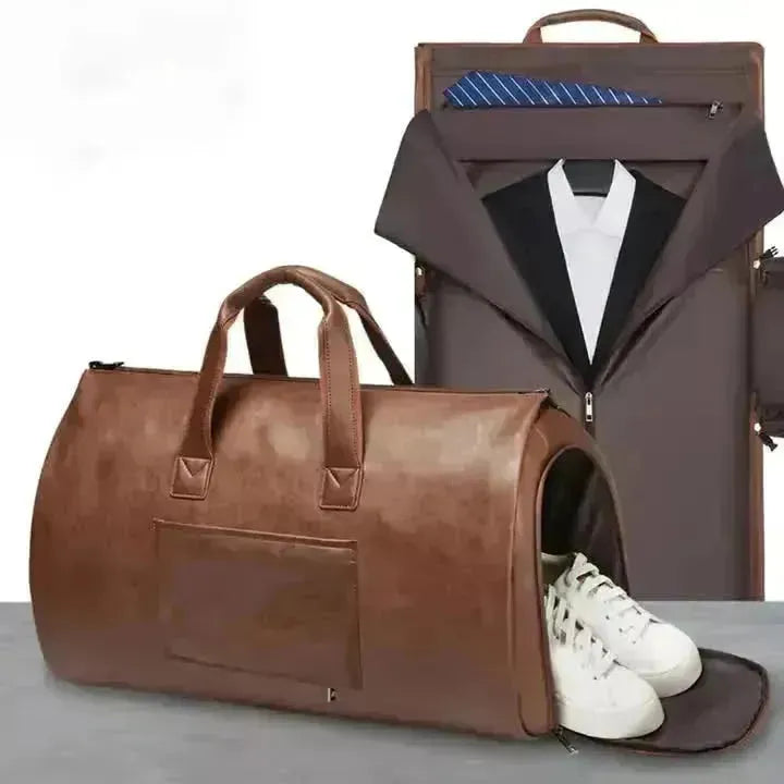 Purple PU Leather Travel Duffel Bag - Large Capacity Waterproof Suit Bag with Shoe Compartment - Scarlett Rolling