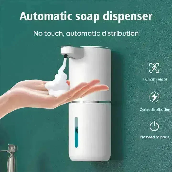 White Automatic Foaming Soap Dispenser with Rechargeable Battery, Touch Control, and 380ml Capacity - IPX5 Waterproof - Scarlett Rolling