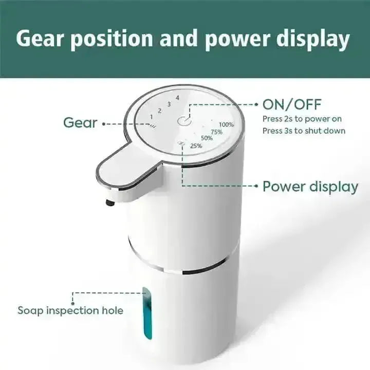 White Automatic Foaming Soap Dispenser with Rechargeable Battery, Touch Control, and 380ml Capacity - IPX5 Waterproof - Scarlett Rolling