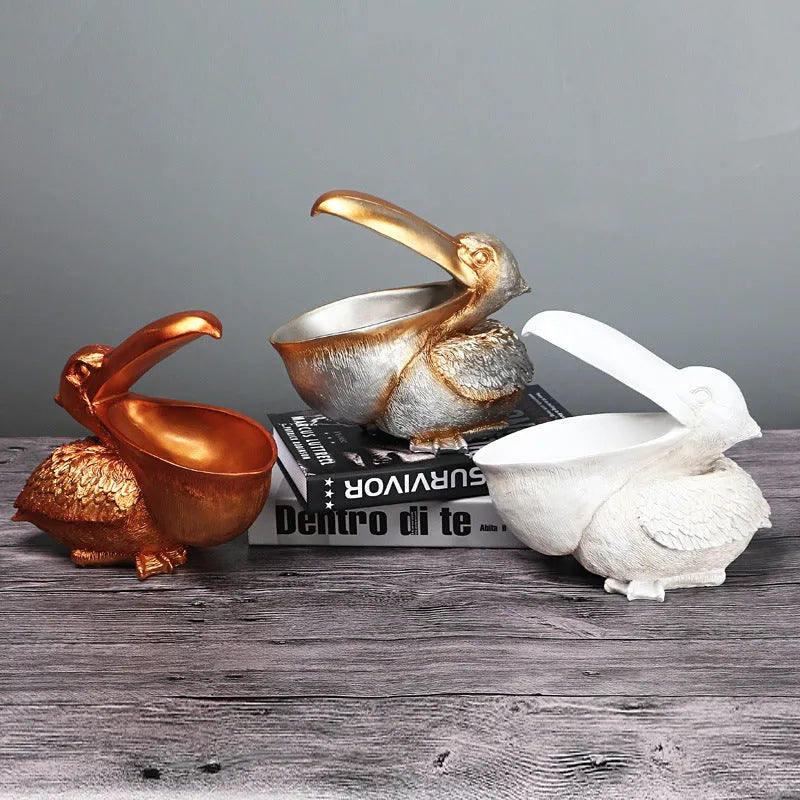 White Pelican Resin Decor Bowl - Unique Key, Candy, and Storage Organizer for Home Decoration - Scarlett Rolling