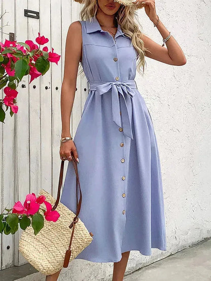 European and American women summer mid length shirt dress