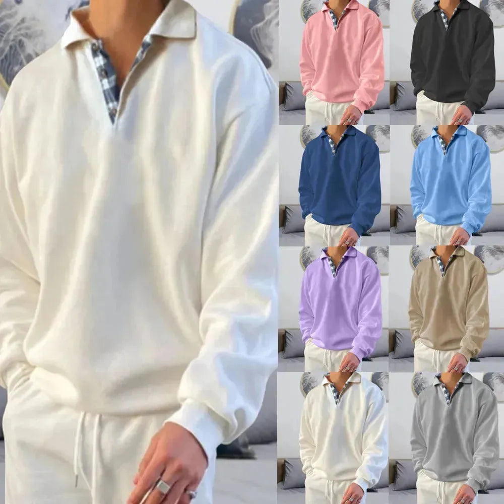 Long Sleeve V-Neck Men's Lapel Loose Sweater - Scarlett Rolling