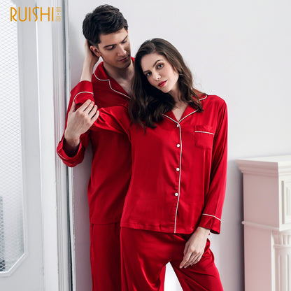 J&Q Christmas Couple Matching Silk Pajamas for men and women