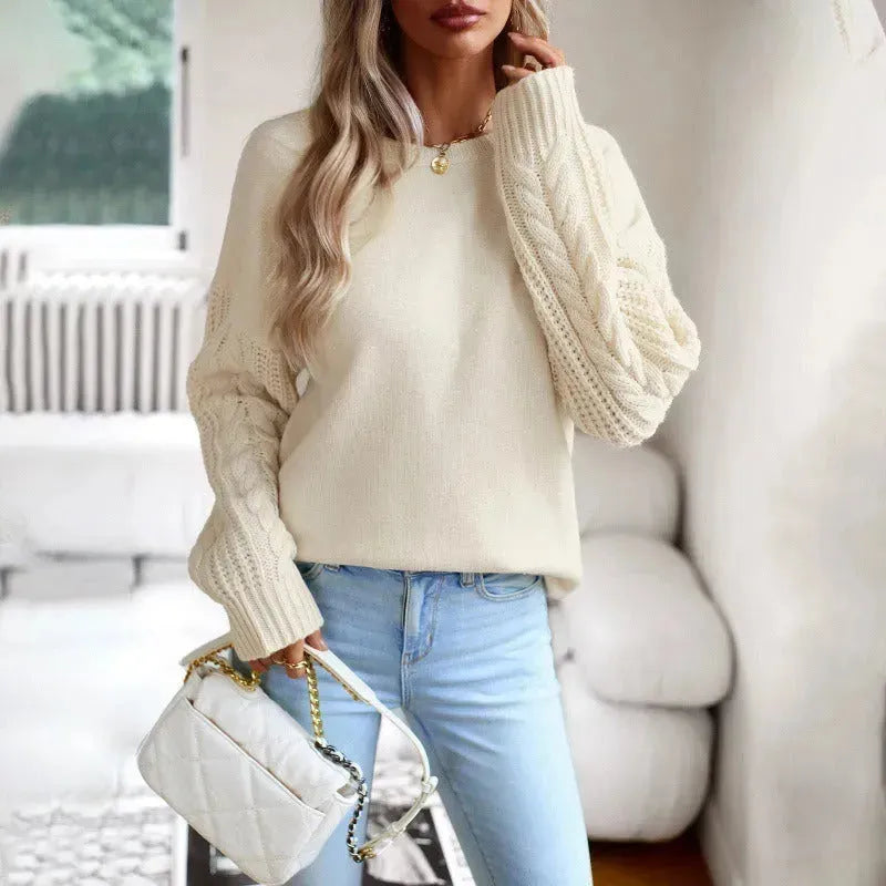 European and American round neck women's long sleeved knitted sweater