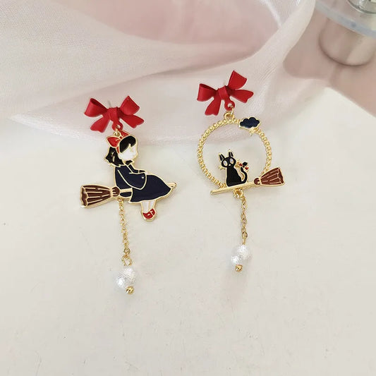 Bow cartoon character cat earrings, personalized and creative street photography drip oil earrings - Scarlett Rolling