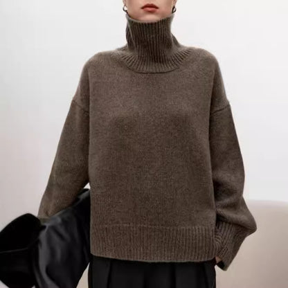 High neck cashmere sweater for women loose and thick with Woolen sweater with a knitted base - Scarlett Rolling