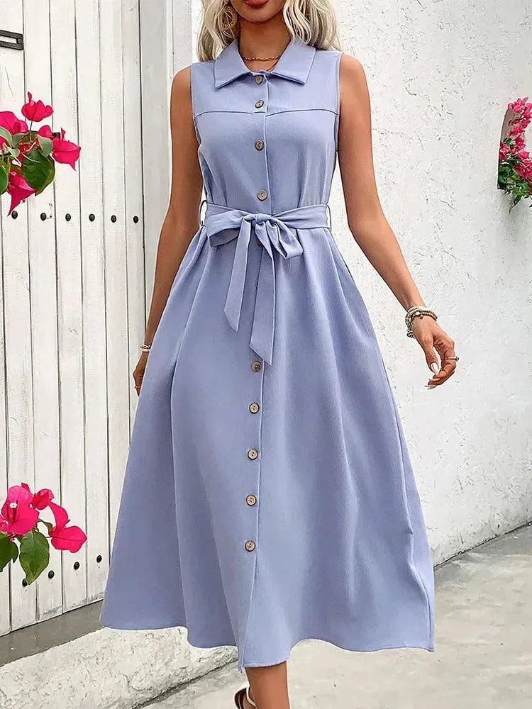 European and American women summer mid length shirt dress