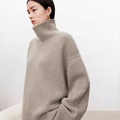 High neck cashmere sweater for women loose and thick with Woolen sweater with a knitted base - Scarlett Rolling