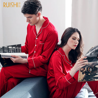 J&Q Christmas Couple Matching Silk Pajamas for men and women