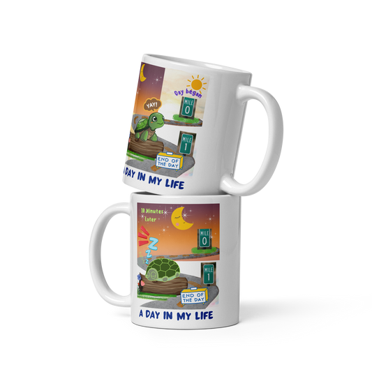 A Day In My Life Cutie Tortoise White Glossy Mug