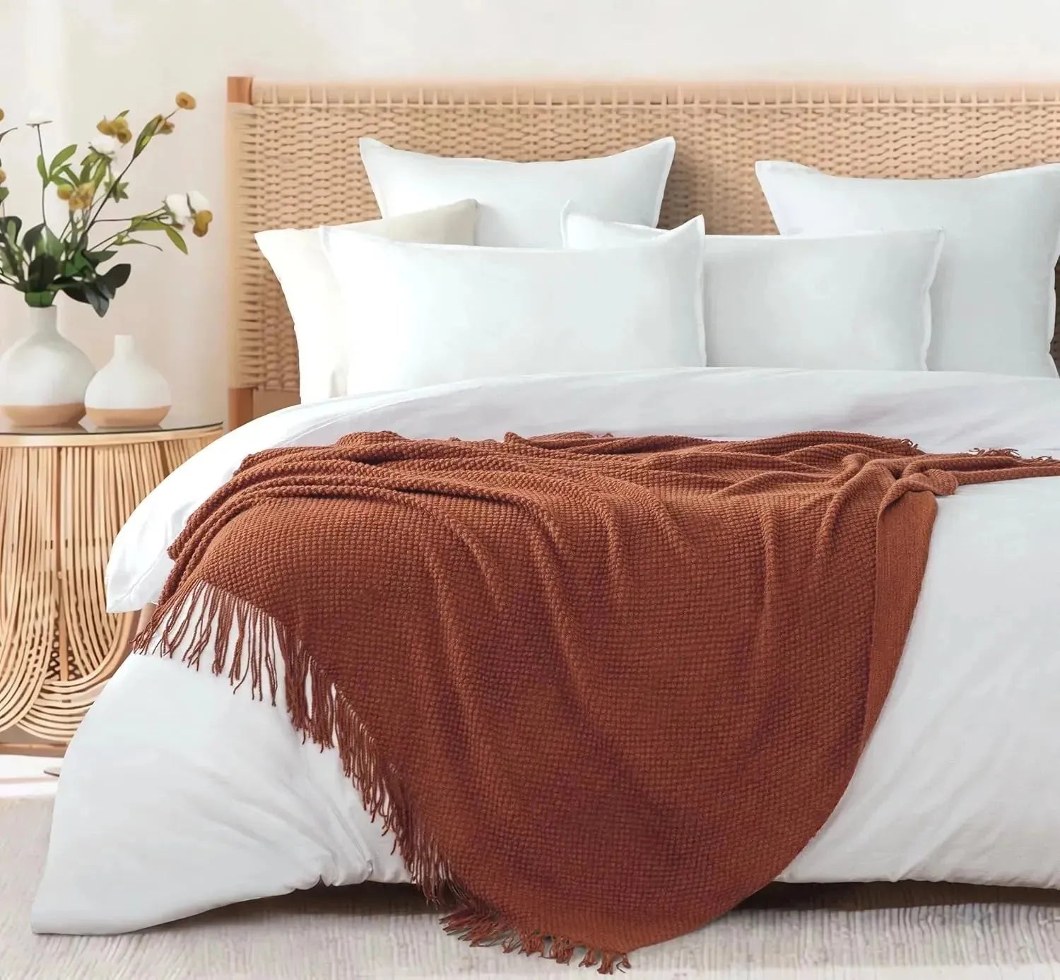 Gioia Casa Micro Plush Knitted Woven Throw Blanket - Terracotta - Scarlett Rolling