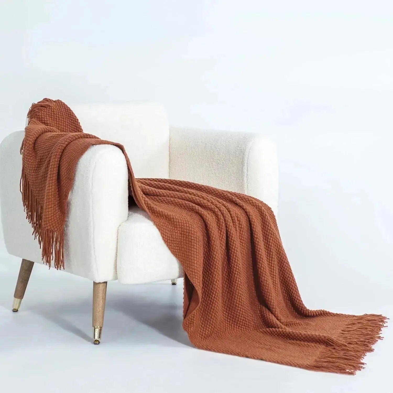 Gioia Casa Micro Plush Knitted Woven Throw Blanket - Terracotta - Scarlett Rolling