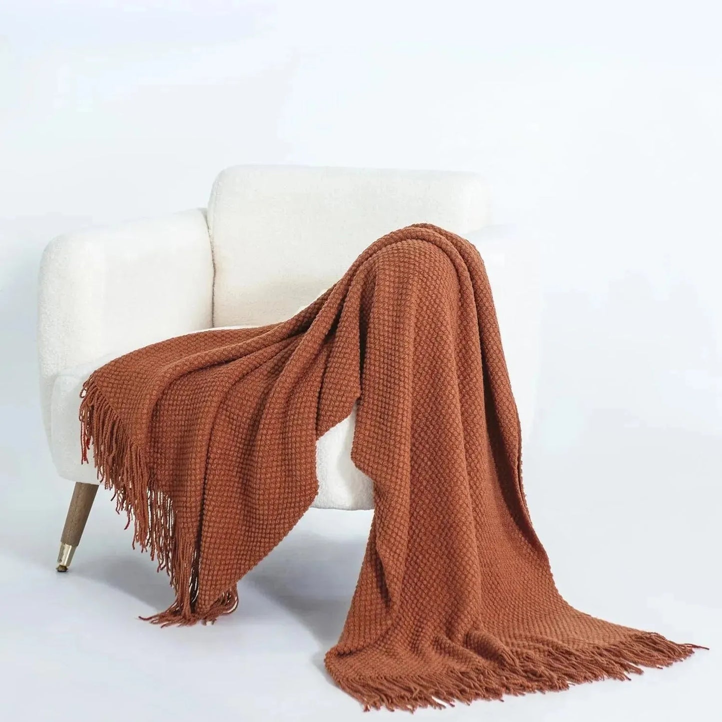 Gioia Casa Micro Plush Knitted Woven Throw Blanket - Terracotta - Scarlett Rolling