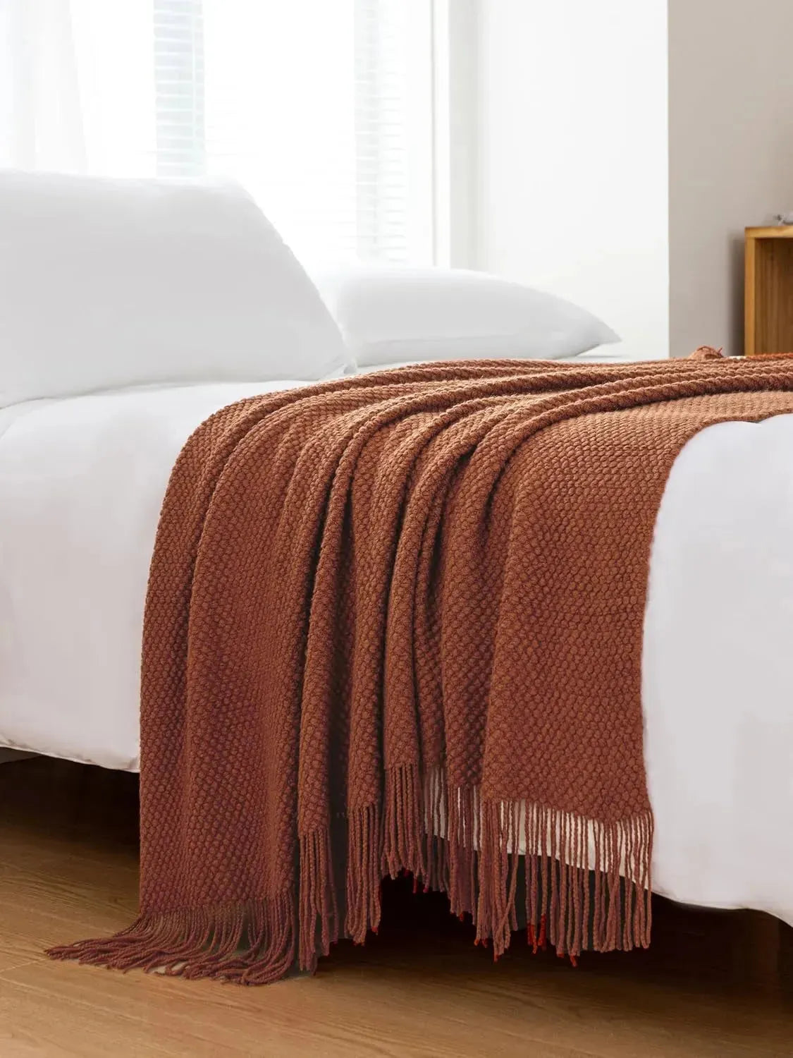 Gioia Casa Micro Plush Knitted Woven Throw Blanket - Terracotta - Scarlett Rolling