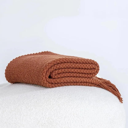 Gioia Casa Micro Plush Knitted Woven Throw Blanket - Terracotta - Scarlett Rolling