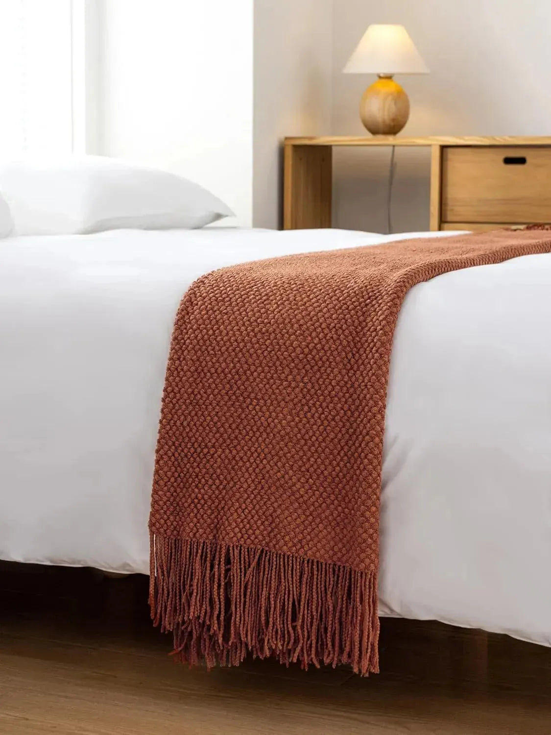 Gioia Casa Micro Plush Knitted Woven Throw Blanket - Terracotta - Scarlett Rolling