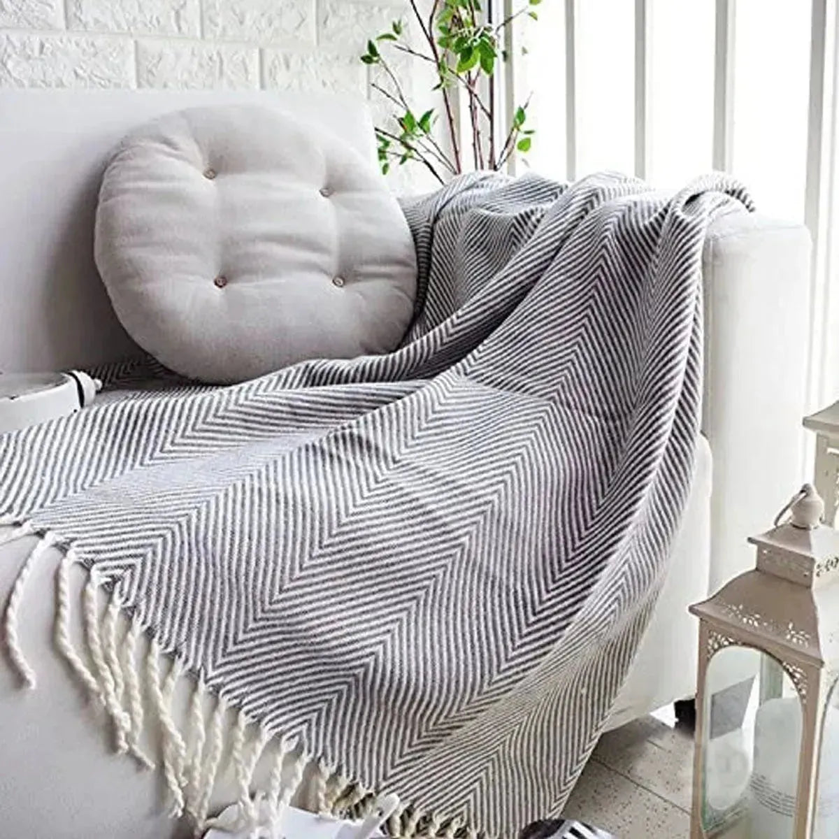 Atlantis Herringbone Grey Knitted Throw Rug - Scarlett Rolling