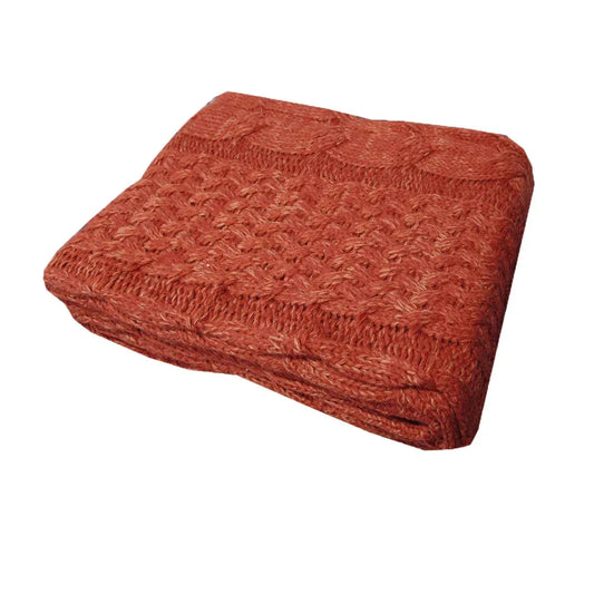 Cable Red Knitted Throw Rug - Scarlett Rolling