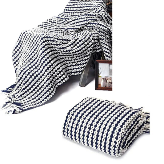 Chains Navy Knitted Throw Rug - Scarlett Rolling