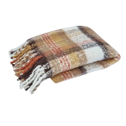 J Elliot Home Aiden Sand Multi Faux Mohair Throw Rug with Fringe 130 x 160cm - Scarlett Rolling