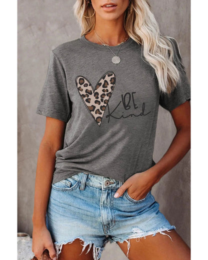 Azura Exchange Leopard Heart Shape Print Short Sleeve T-shirt - L - Scarlett Rolling