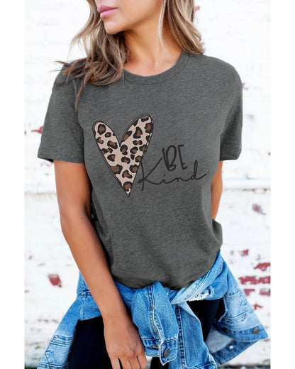 Azura Exchange Leopard Heart Shape Print Short Sleeve T-shirt - L - Scarlett Rolling