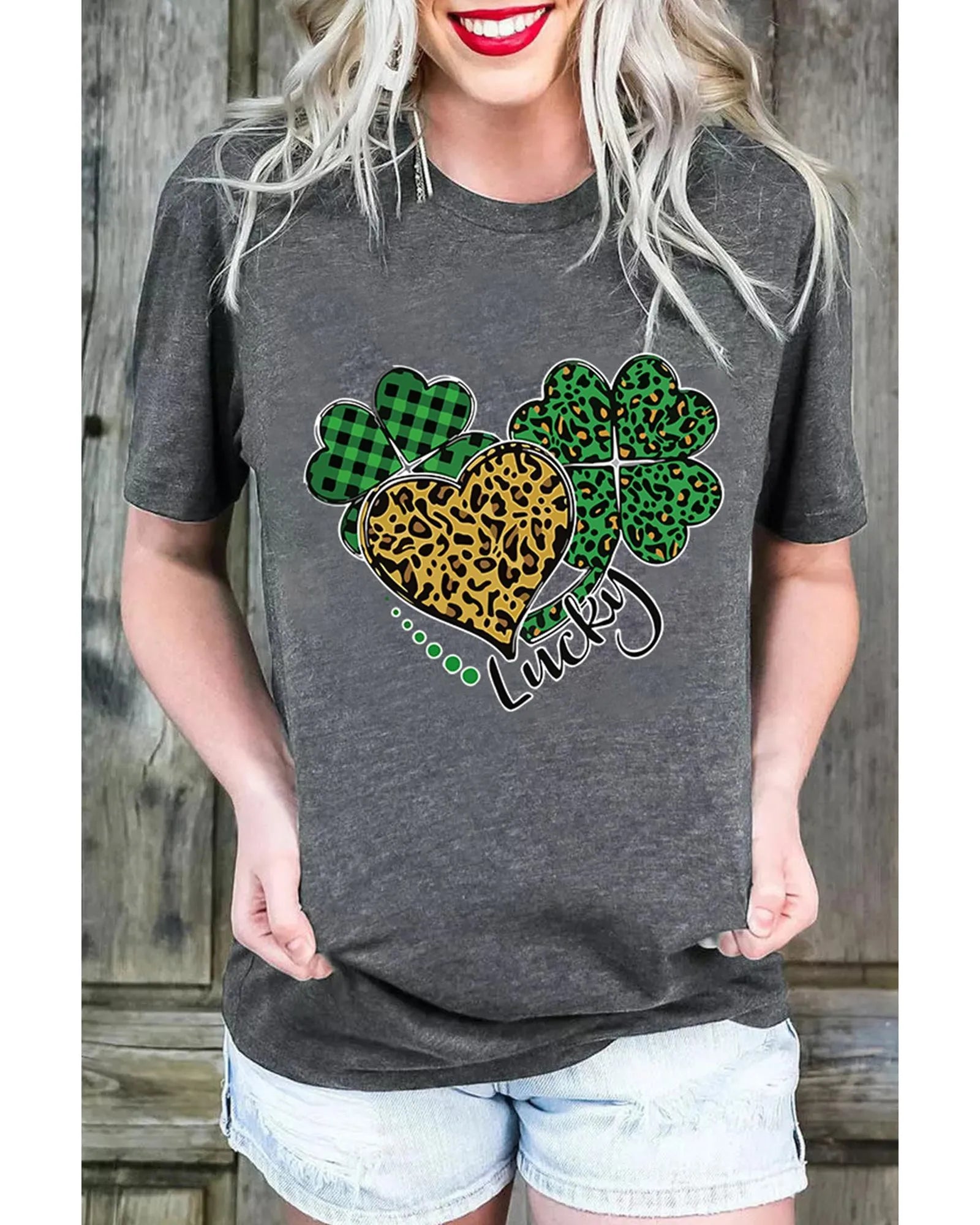 Azura Exchange Leopard Plaid Heart Clover Graphic Print T-Shirt - 2XL - Scarlett Rolling