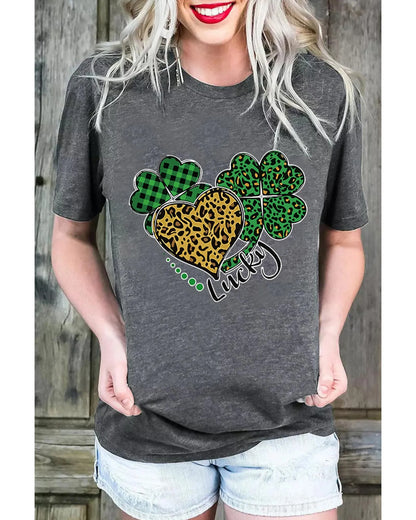 Azura Exchange Leopard Plaid Heart Clover Graphic Print T-Shirt - 2XL - Scarlett Rolling