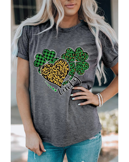 Azura Exchange Leopard Plaid Heart Clover Graphic Print T-Shirt - 2XL - Scarlett Rolling