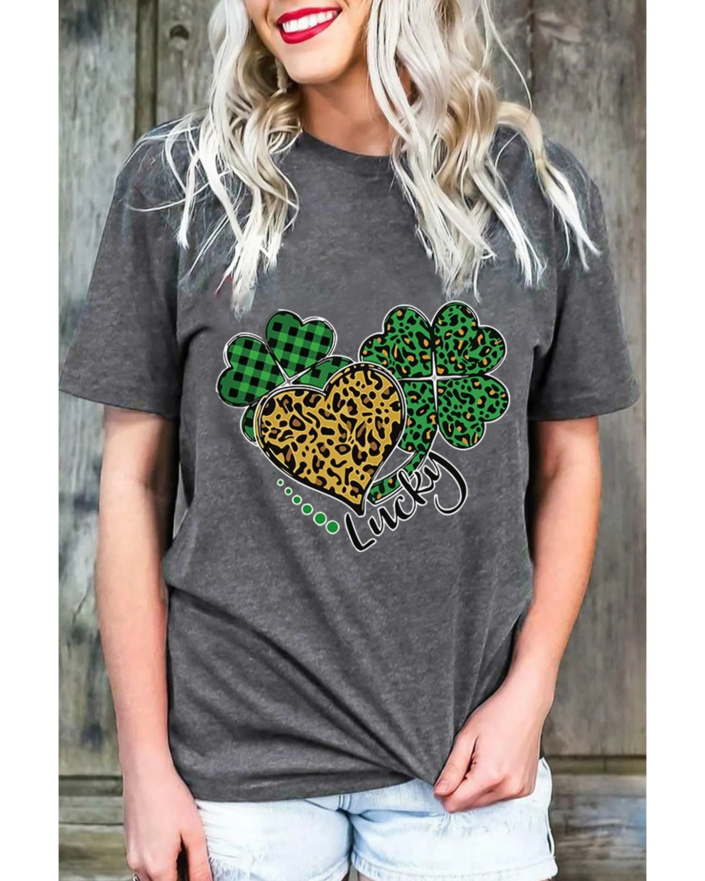 Azura Exchange Leopard Plaid Heart Clover Graphic Print T-Shirt - 2XL - Scarlett Rolling