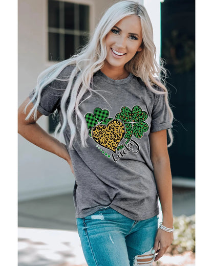 Azura Exchange Leopard Plaid Heart Clover Graphic Print T-Shirt - 2XL - Scarlett Rolling