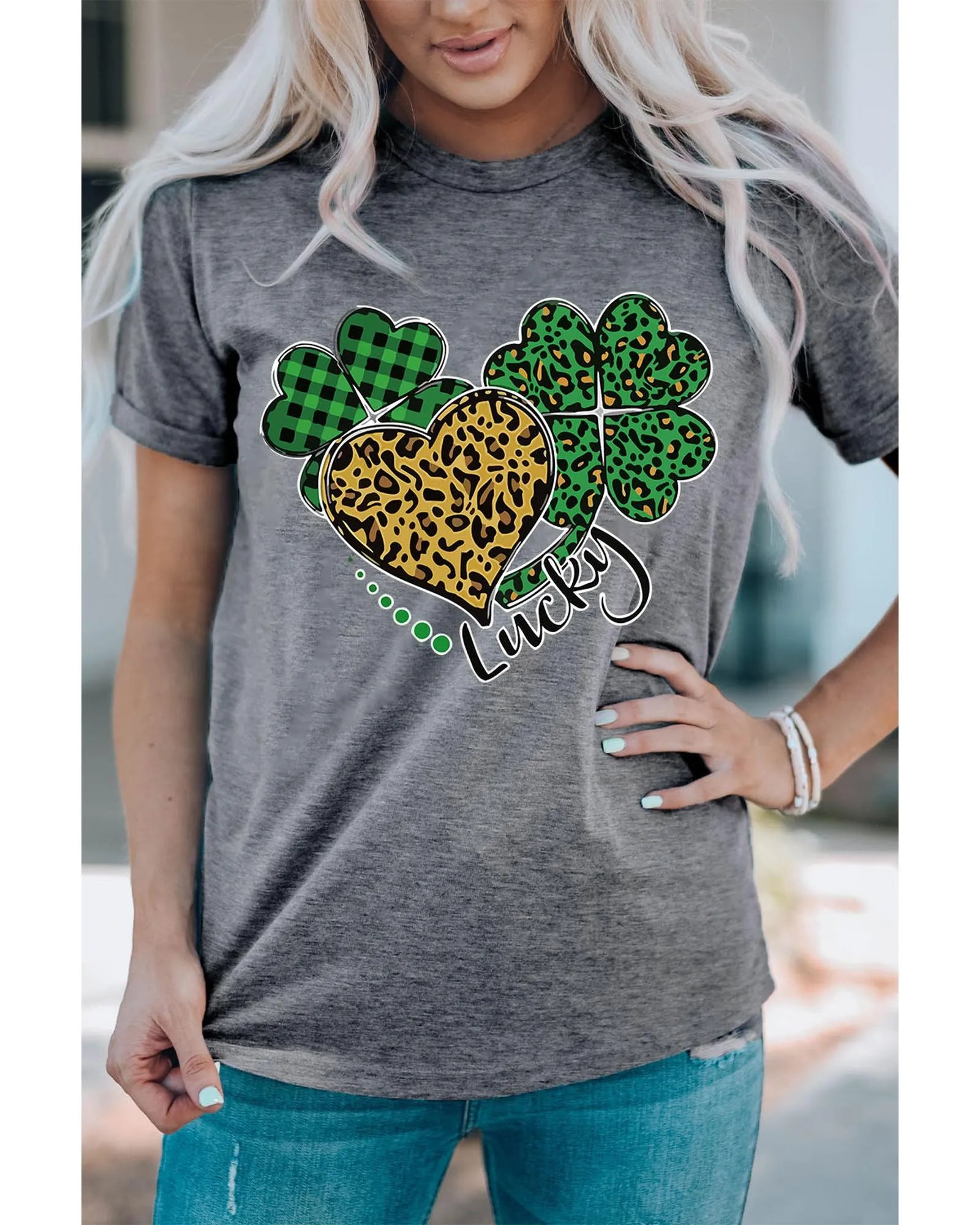 Azura Exchange Leopard Plaid Heart Clover Graphic Print T-Shirt - 2XL - Scarlett Rolling